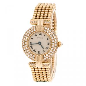 Pre Owned Cartier Cream Yellow Gold and Diamond Colisee 1628 Women's Wristwatch 24 mm