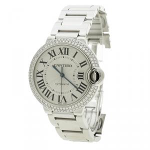 Pre Owned Cartier Silver Grey 18K White Gold & Diamonds Ballon Bleu De Cartier 3004 Women's Wristwatch 36 mm