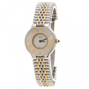 Pre Owned Cartier Cream 18K Yellow Gold and Stainless Steel Must De Cartier 21 125000P Women's Wristwatch 28 mm