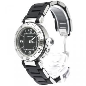 Pre Owned Cartier Black Stainless Steel Pasha Seatimer Women's Wristwatch 33MM