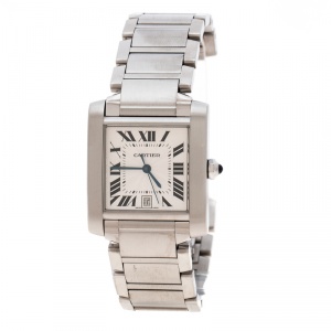 Pre Owned Cartier Silver White Stainless Steel Tank Francaise 2302 Women's Wristwatch 28 mm