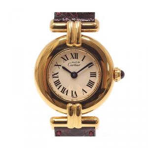Pre Owned Cartier Ivory Gold Plated Sterling Silver Must de Cartier Colisee Women's Wristwatch 24MM