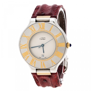 مملوكة مسبقًا Cartier Cream Yellow Gold Plated and Stainless Steel Must de Cartier 21 Women's Wristwatch 34 mm