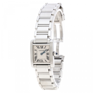 Pre Owned Cartier Grey Stainless Steel Tank Francaise 2384 Women's Wristwatch 20 mm