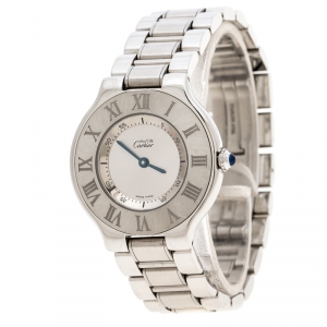 Pre Owned Cartier Silver Stainless Steel Must De Cartier 21 Women's Wristwatch 31 mm