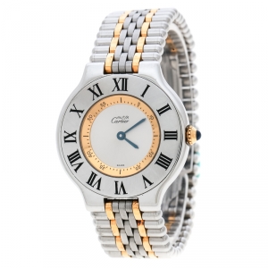 Pre Owned Cartier Silver Grey Stainless Steel Must De Cartier 21 Women's Wristwatch 31 mm