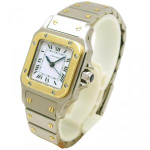 Cartier White 18K Yellow Gold and Stainless Steel Santos Galbee Women's Wristwatch 24MM