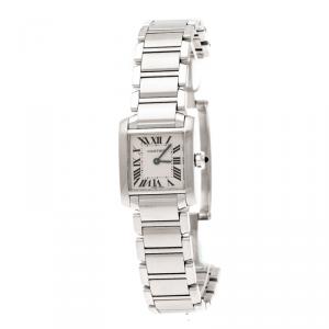 Pre Owned Cartier Cream Stainless Steel Tank Française 2384 Women's Wristwatch 20 mm