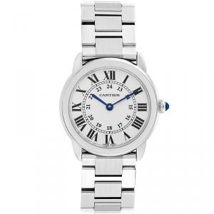 Pre Owned Cartier Silver Stainless Steel Ronde Solo W6701004 Women's Wristwatch 29MM