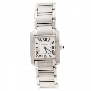 Pre Owned Cartier White Stainless Steel Tank Francaise 2301 Women's Wristwatch 25 mm
