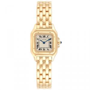 Pre Owned Cartier White 18K Yellow Gold Panthere W25022B9 Women's Wristwatch 22MM