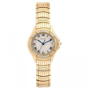 Pre Owned CartierWhite Diamonds And 18K Yellow Gold Panthere Cougar 1171 Women's Wriswatch 26 MM