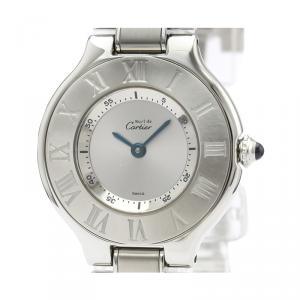 مملوكة مسبقًا Cartier Silver Stainless Steel Must 21 W10109T2 Women's Wristwatch 28 MM