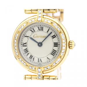 مملوكة مسبقًا Cartier Silver Diamonds 18K Yellow Gold Panthere Women's Wristwatch 24 MM