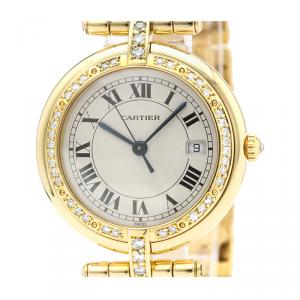 Pre Owned Cartier Silver Diamonds 18K Yellow Gold Panthere Women's Wristwatch 30 MM