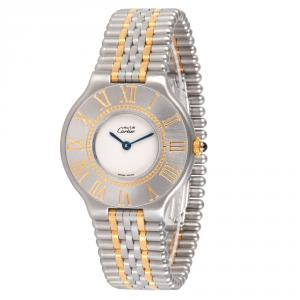 Pre Owned Cartier Silver Gold Plated and Stainless Steel Must 21 9010 Women's Wristwatch 31MM