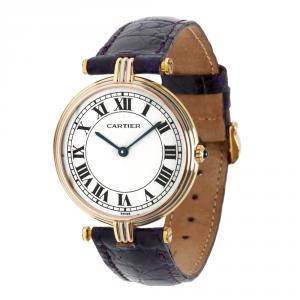 Pre Owned Cartier White 18K 3 Tone Gold Vendome 8988 Women's Wristwatch 30MM