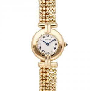 Pre Owned Cartier White 18k Yellow Gold Colisee W1500300 Women's Wristwatch 24 MM