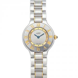 Pre Owned Cartier Silver Stainless Steel Gold Plated Must 21 W10073R6 Women's Wristwatch 28 MM