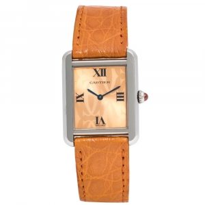 Pre Owned Cartier Orange Stainless Steel Tank Solo 2716 Women's Wristwatch 24 mm