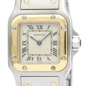 مملوكة مسبقًا Cartier Silver 18K Yellow Gold And Stainless Steel Santos Galbee Quartz 166930 Women's Wristwatch 24 MM
