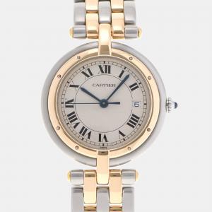 Pre Owned Cartier White 18k Yellow Gold And Stainless Steel Panthere Cougar Quartz Women's Wristwatch 30 mm