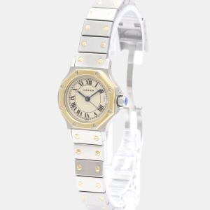 Cartier White 18k Yellow Gold And Stainless Steel Santos Octagon 187903 Quartz Women's Wristwatch 24 mm