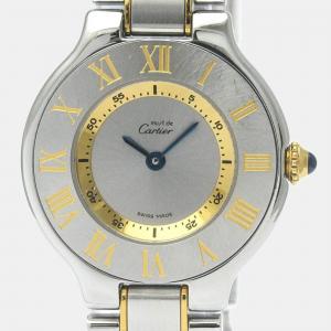 Cartier Silver Yellow Gold Plated Stainless Steel Must 21 de Cartier W10073R6 Quartz Women's Wristwatch 28 mm