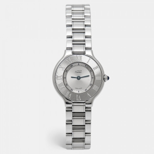 Pre Owned Cartier Silver Stainless Steel Must 21 de Cartier W10109T2 Quartz Women's Wristwatch 28 mm