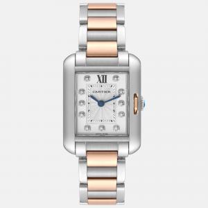 Cartier Tank Anglaise Small Steel Rose Gold Diamond Dial Ladies Watch 22.7 mm
