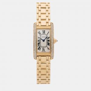 Cartier Silver 18k Yellow Gold Tank Americaine Quartz Women's Wristwatch 19 mm