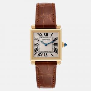 Cartier Tank Obus Yellow Gold Brown Strap Ladies Watch 24.5 mm