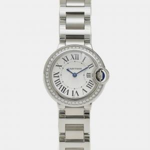 Cartier Silver Stainless Steel Ballon Bleu Quartz Women's Wristwatch 28 mm