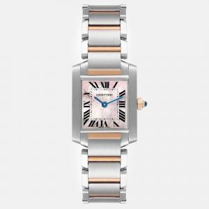 Cartier Tank Francaise Steel Rose Gold Mother of Pearl Ladies Watch 20 mm