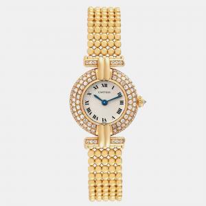 Cartier Colisee Yellow Gold Diamond Silver Dial Ladies Watch WB1018A8 23.8 mm