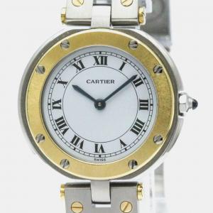 Cartier White 18k Yellow Gold Stainless Steel Santos Quartz Women's Wristwatch 27 mm