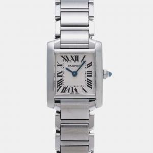 Cartier White Stainless Steel Tank Francaise Quartz Women's Wristwatch 20 mm