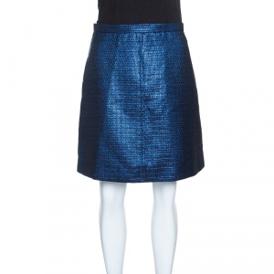 Carven Marine Lurex Jupe Jacquard Mini Skirt M