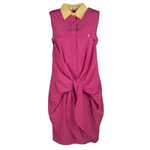 Carven Pink Contrast Collar Front Tie Detail Sleeveless Dress S
