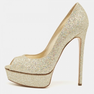 Casadei Gold Glitter Daisy Platform Pumps Size 40