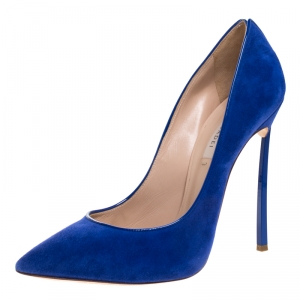 Pre Owned Casadei Blue Suede Blade Heel Pumps Size 39.5