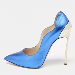 Casadei Blue/Gold Leather Techno Blade Pumps Size 35.5
