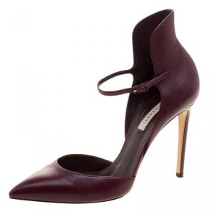 Pre Owned Casadei Burgundy Leather Cappa Ankle Strap D'orsay Pumps Size 39