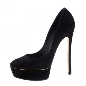 Pre Owned Casadei Black Suede Platform Pumps Size 36.5