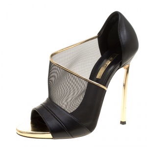 Pre Owned Casadei Black and Gold Leather and Mesh D'orsay Pumps Size 37