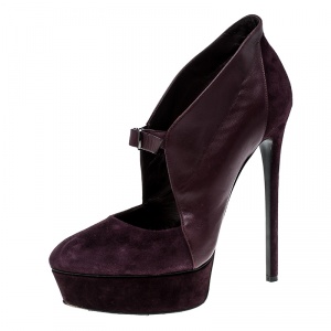 Pre Owned Casadei Bordeaux Suede and Leather Buckle Platform Pumps Size 40