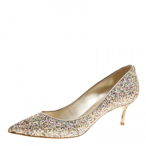 Pre Owned Casadei Metallic Multicolor Glitter Pointed Toe Pumps Size 39