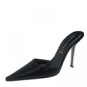 Pre Owned Casadei Black Satin Pointed Toe Mule Sandals Size 39