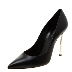Pre Owned Casadei Black Leather Pointed Toe Pumps Size 40