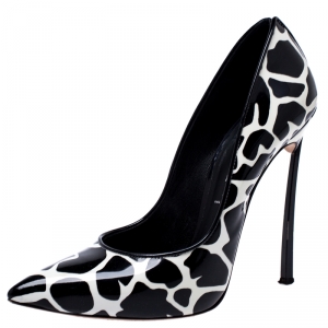 Pre Owned Casadei Black/White Patent Leather Giraffe Blade Pumps Size 38